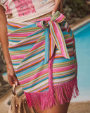 Salma Stripe Fringe Hem Mini Skirt