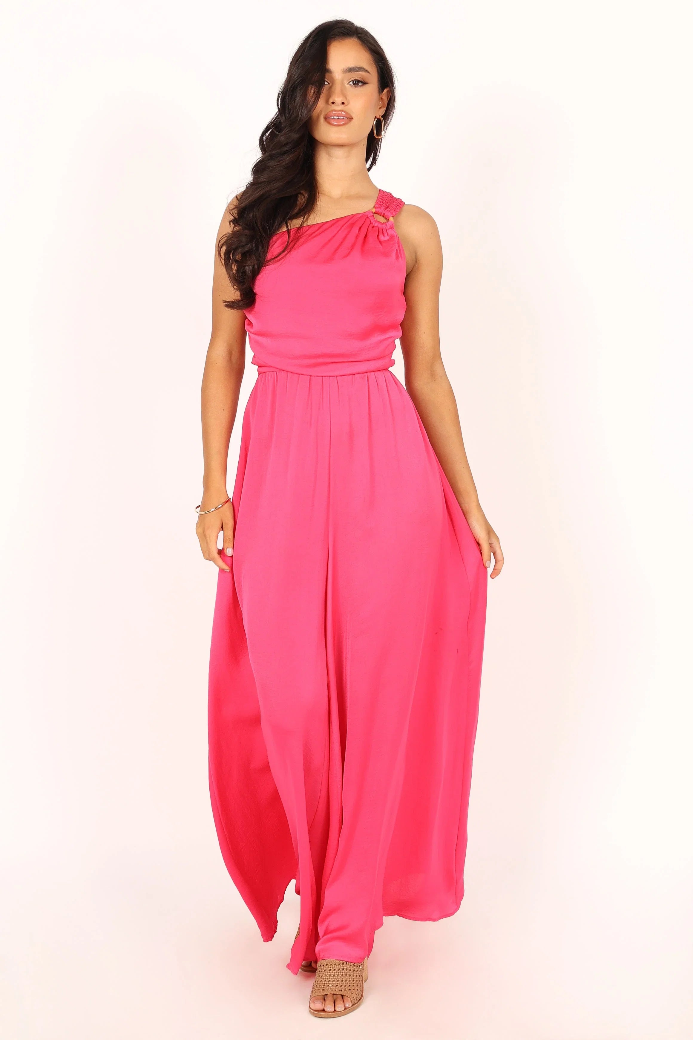 Sunanda One Shoulder Jumpsuit Fuchsia
