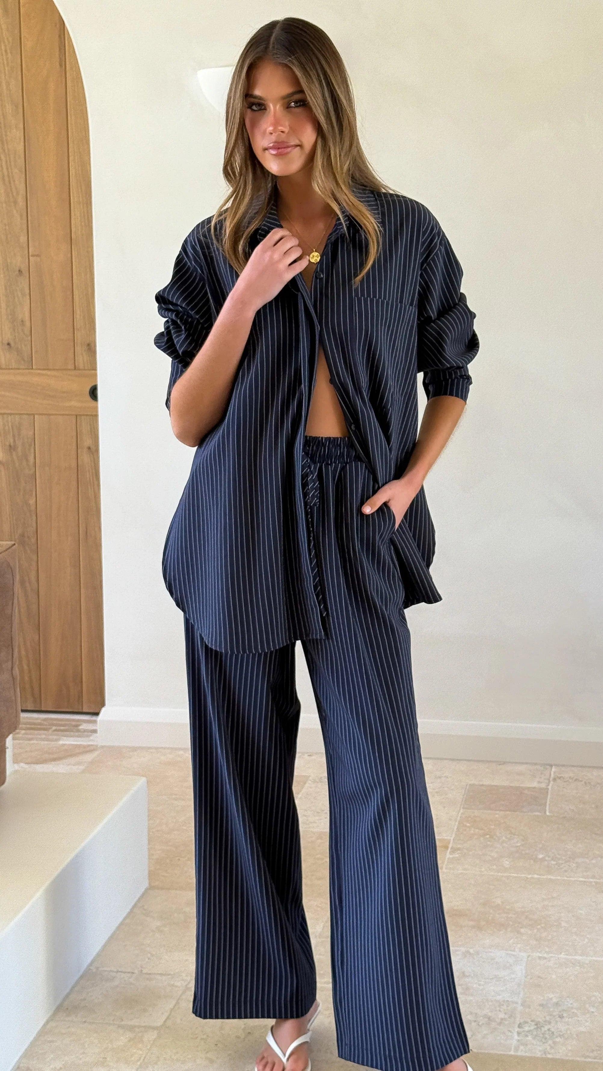 Zaila Pants Navy White Stripe