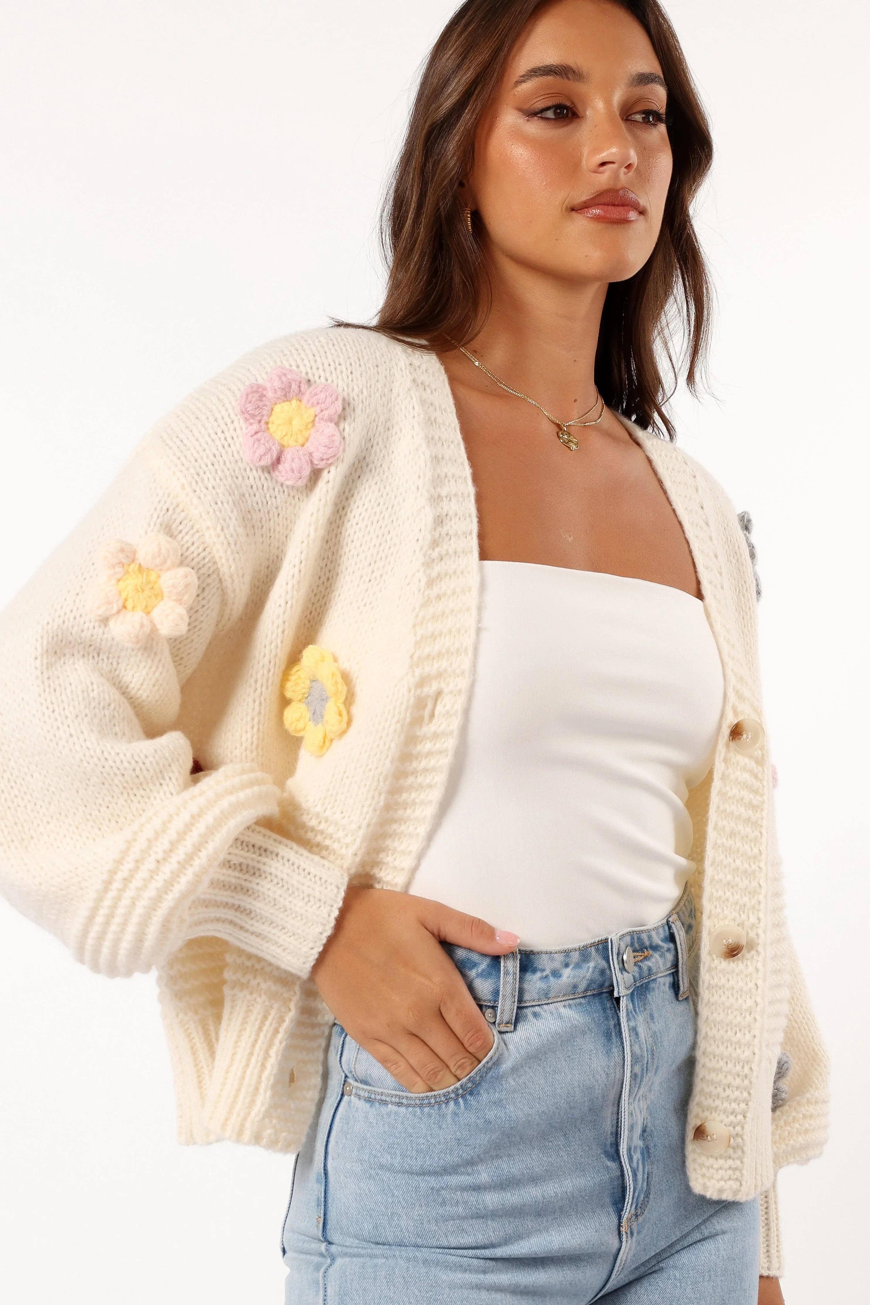 Sienna Flower Cardigan Cream