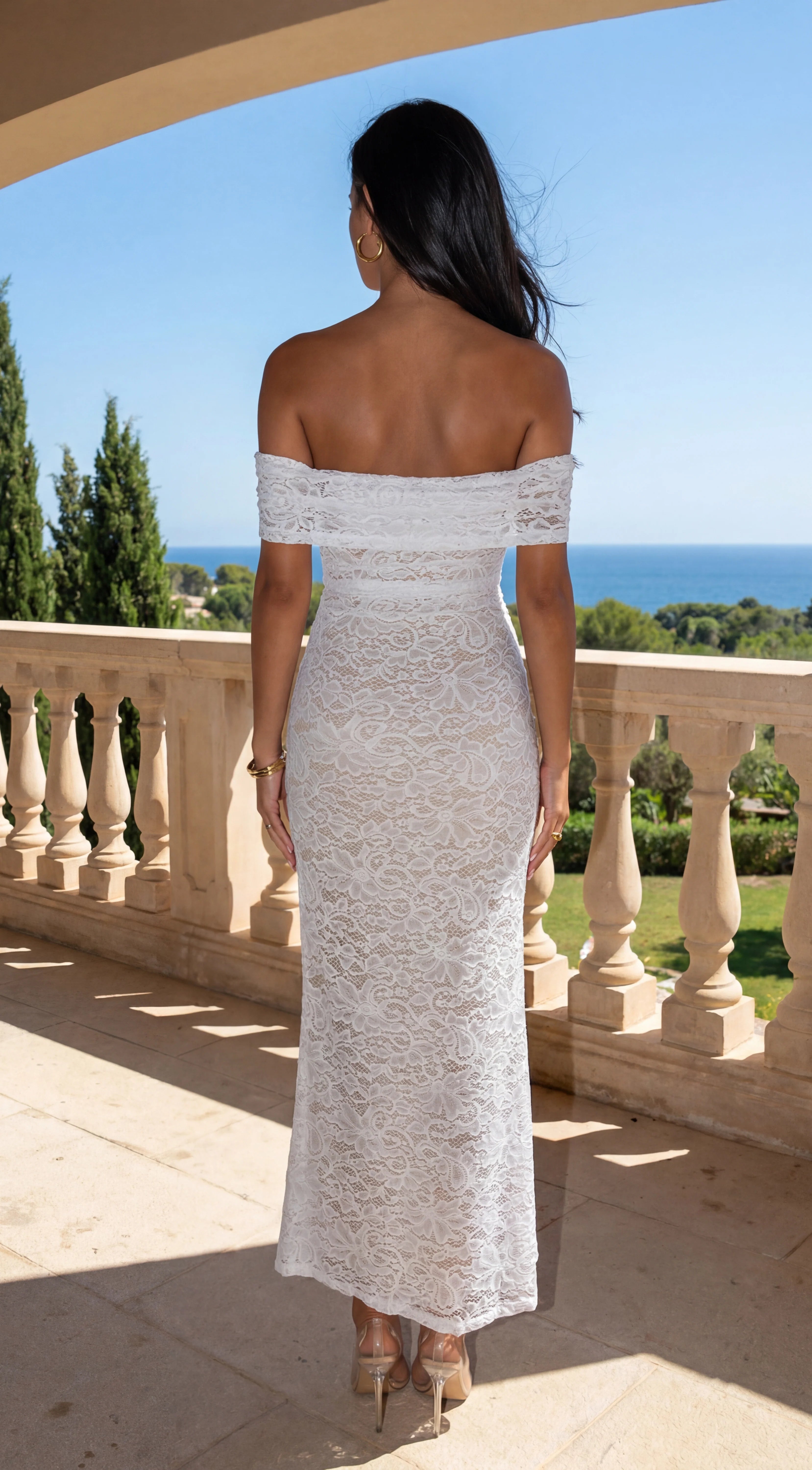 Florencia Lace Off Shoulder Maxi Dress White