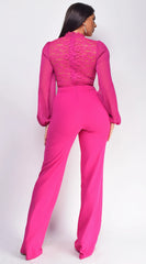 Nerine Crochet Lace Mesh Jumpsuit Magenta Pink