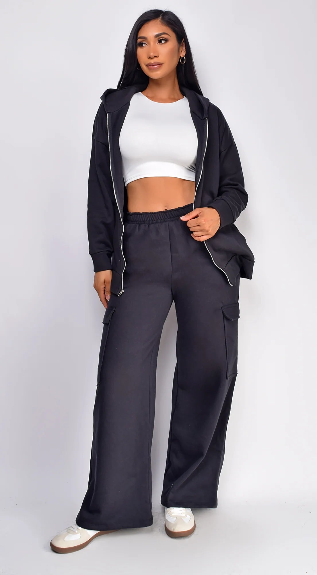 Everywhere Zip Up Oversized Hoodie Black