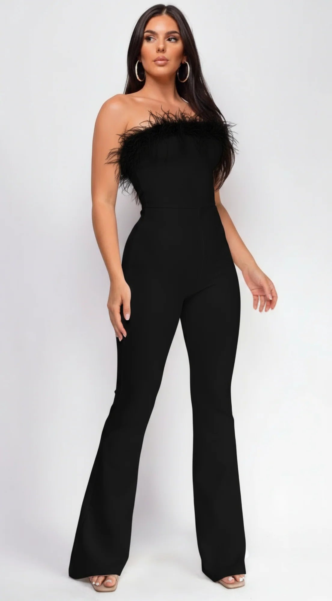 Xoey Feather Detail Bandage Jumpsuit Black