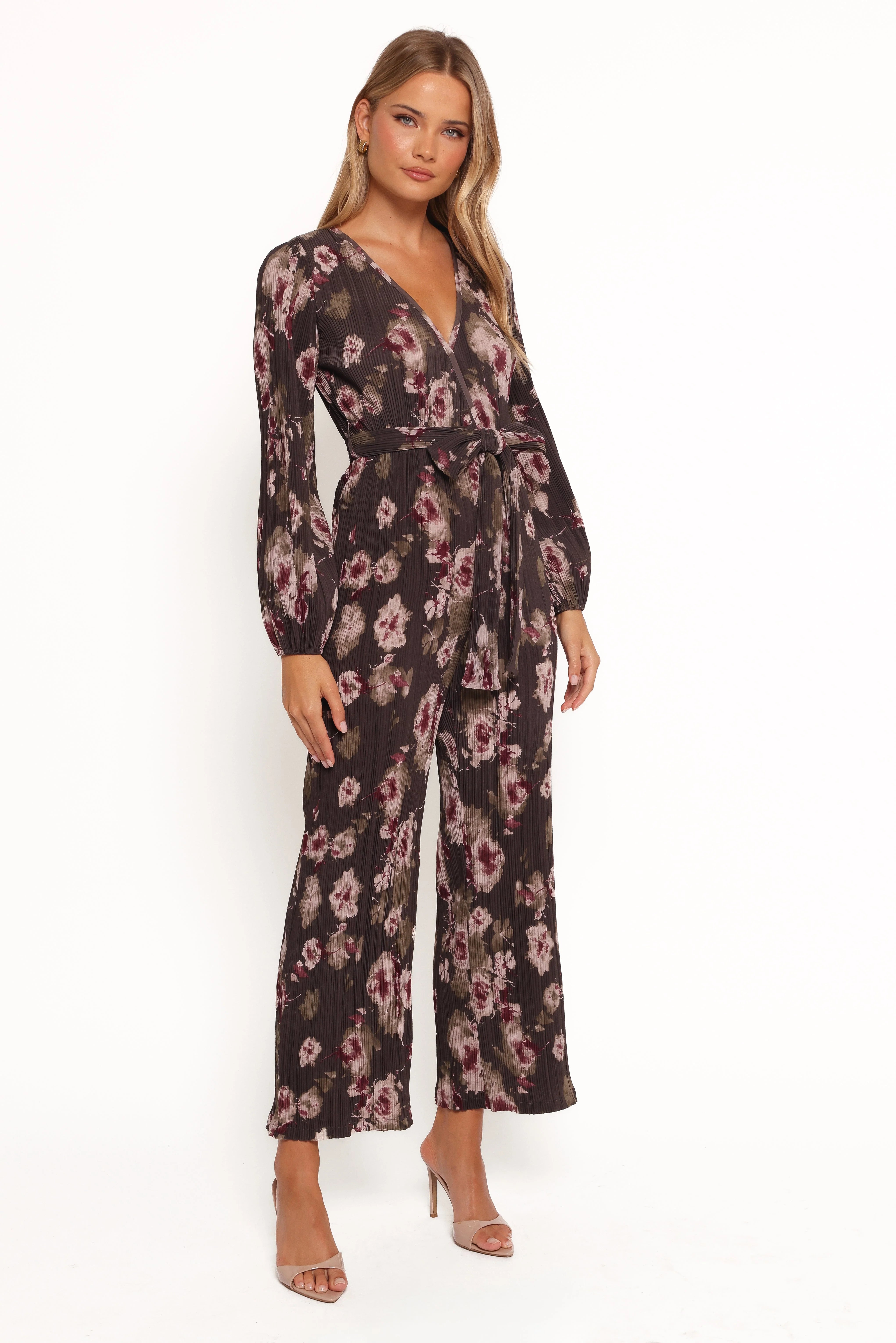 Solange Plisse Jumpsuit Steel Grey Floral