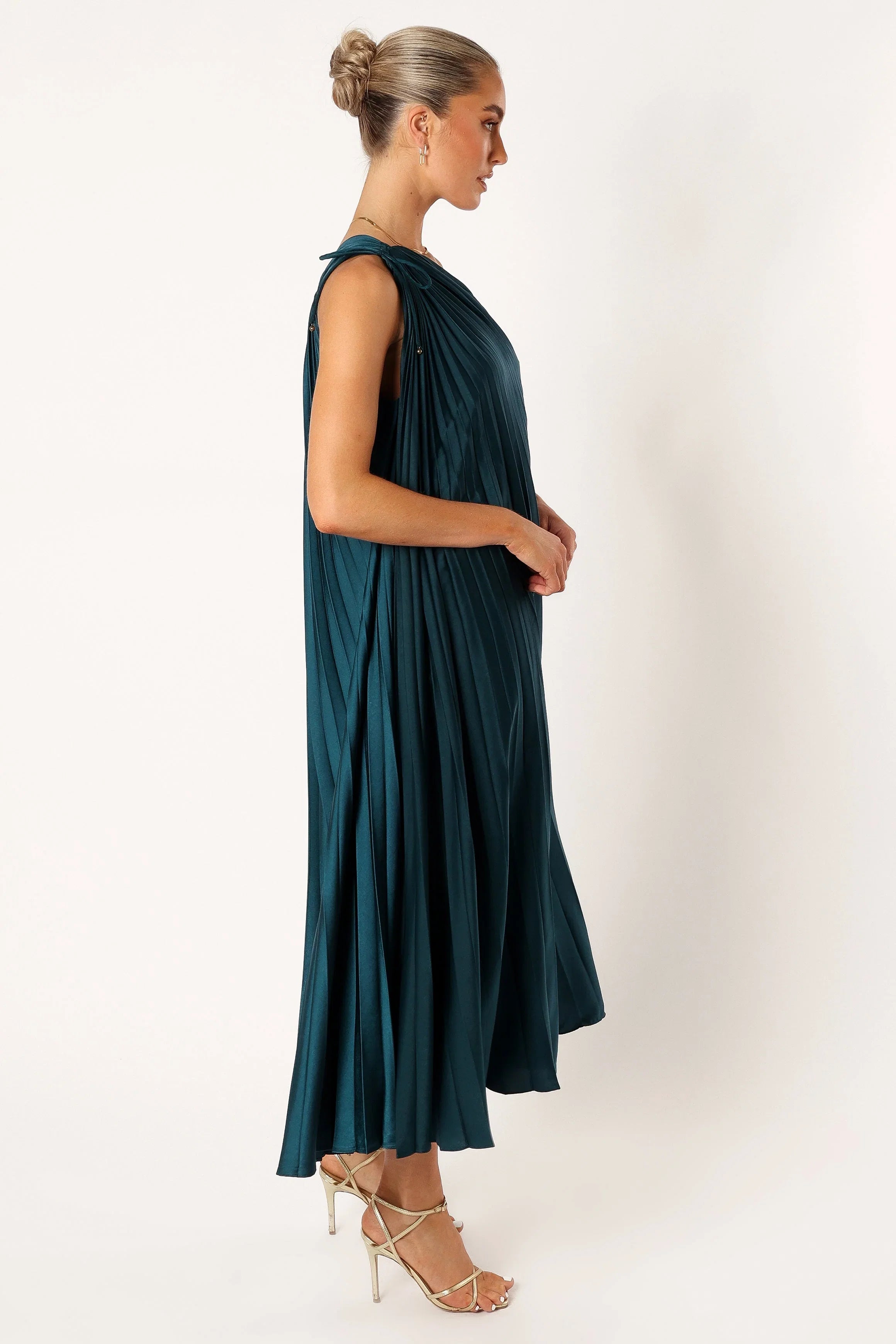 Selena One Shoulder Midi Dress Emerald