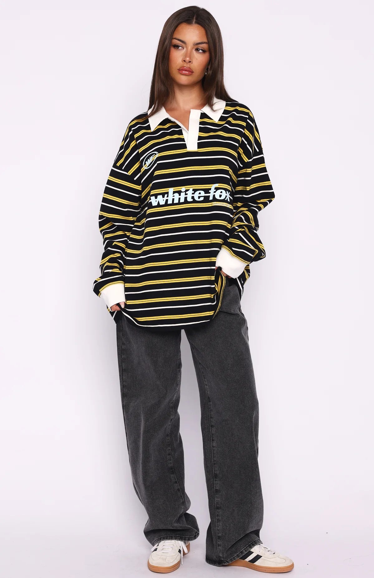Gentle Affection Long Sleeve Rugby Shirt Black Yellow Stripe