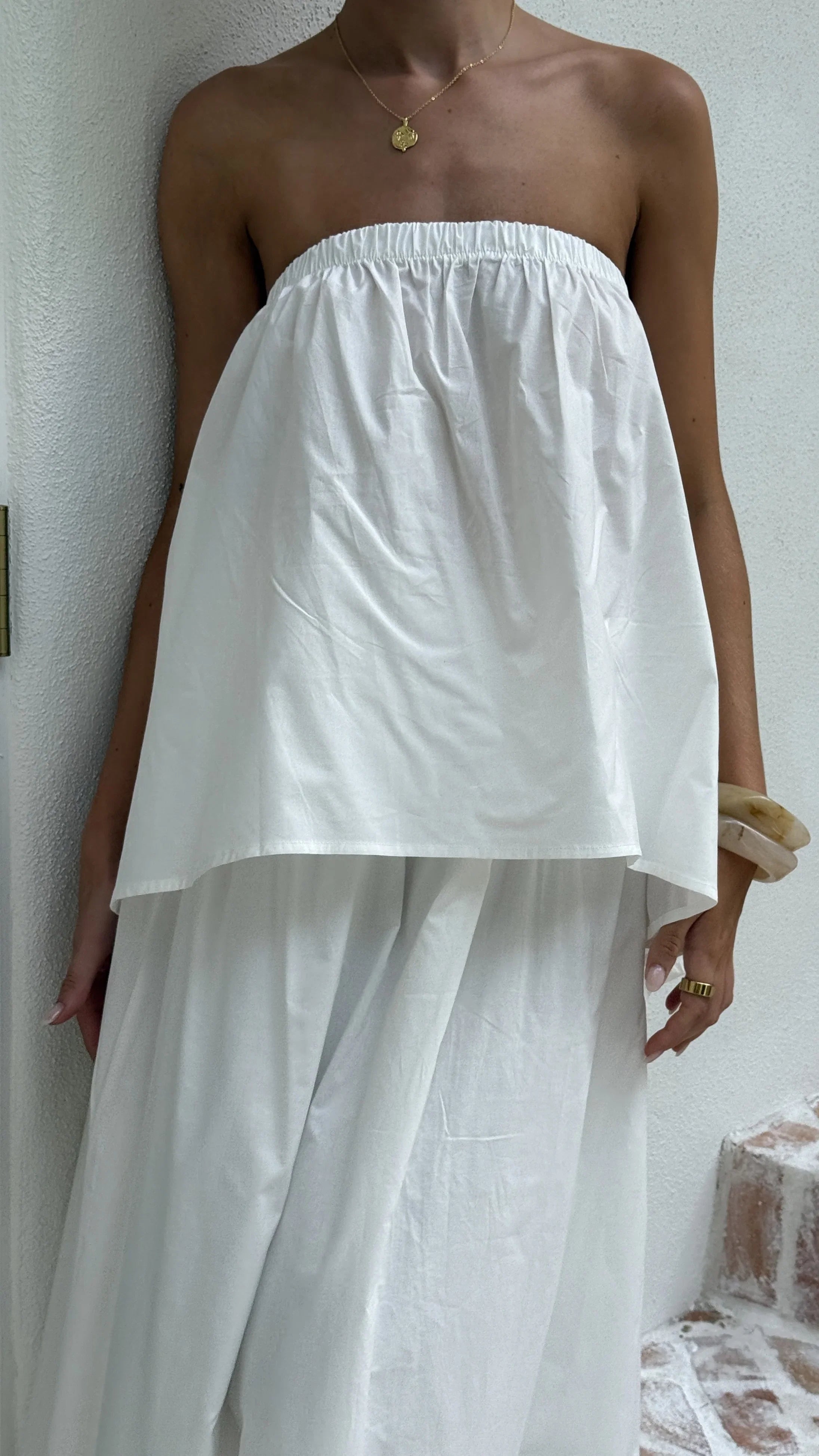 Makala Strapless Top and Maxi Skirt Set White