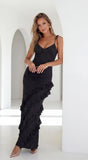 Olivara Polka Dot Ruffle Maxi Dress Black