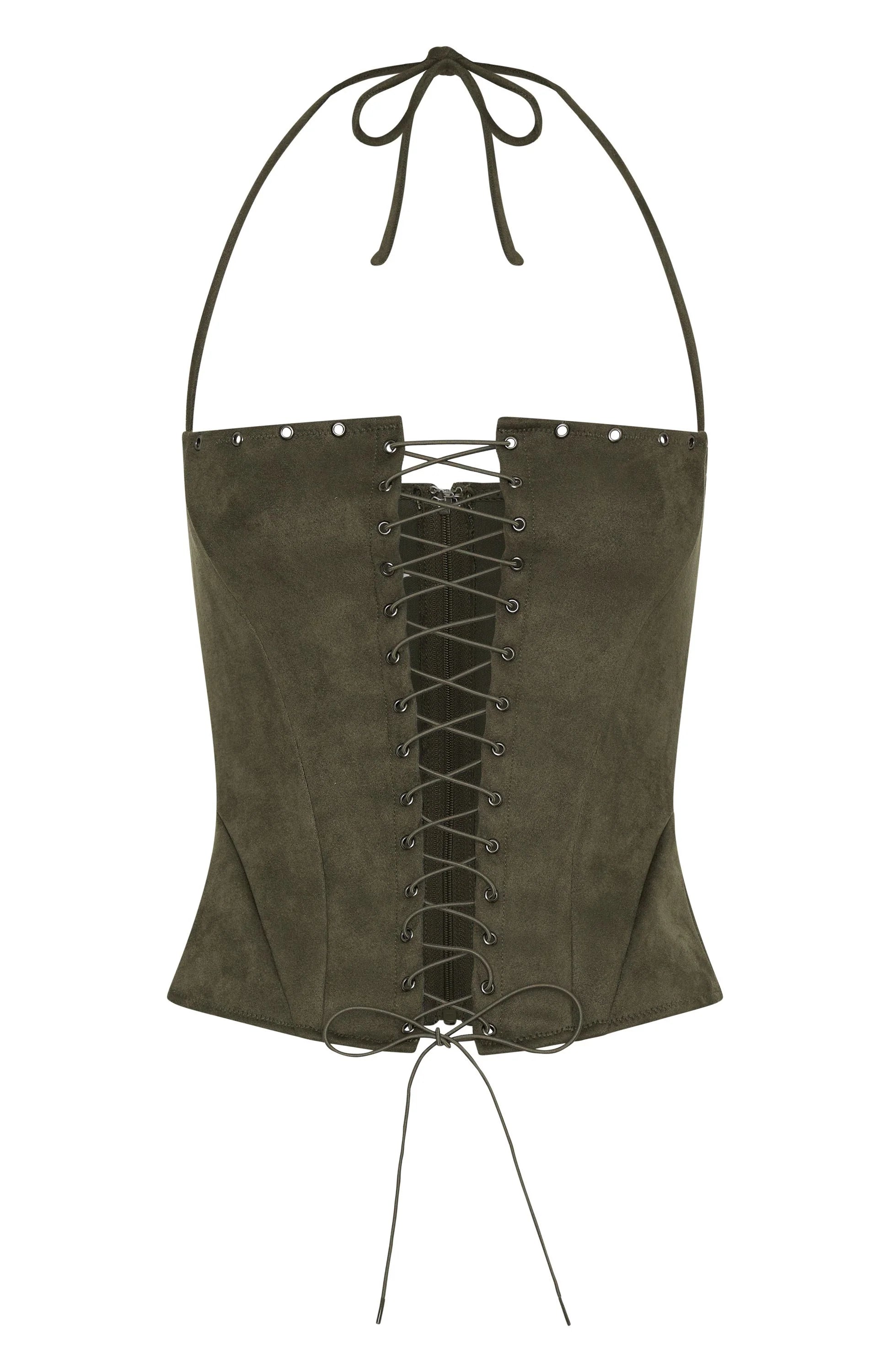 Dont Speak Faux Suede Bustier Cactus