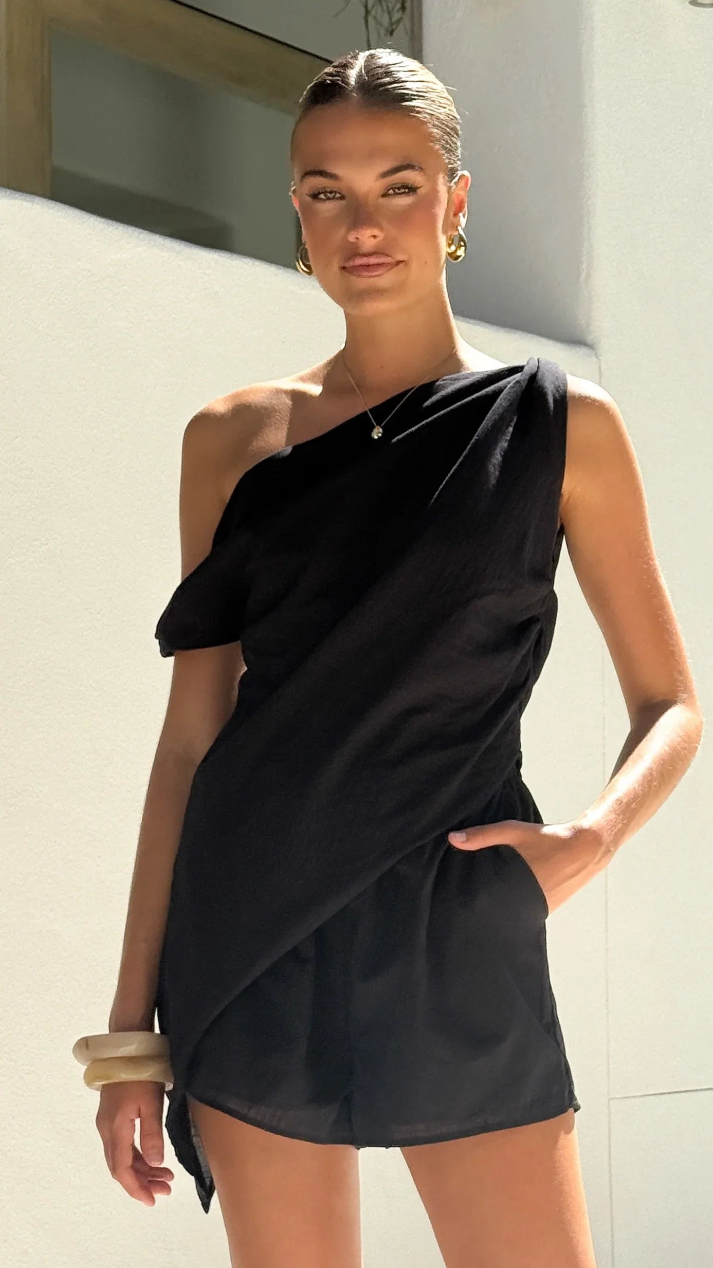 Liana Off Shoulder Top Shorts Set Black