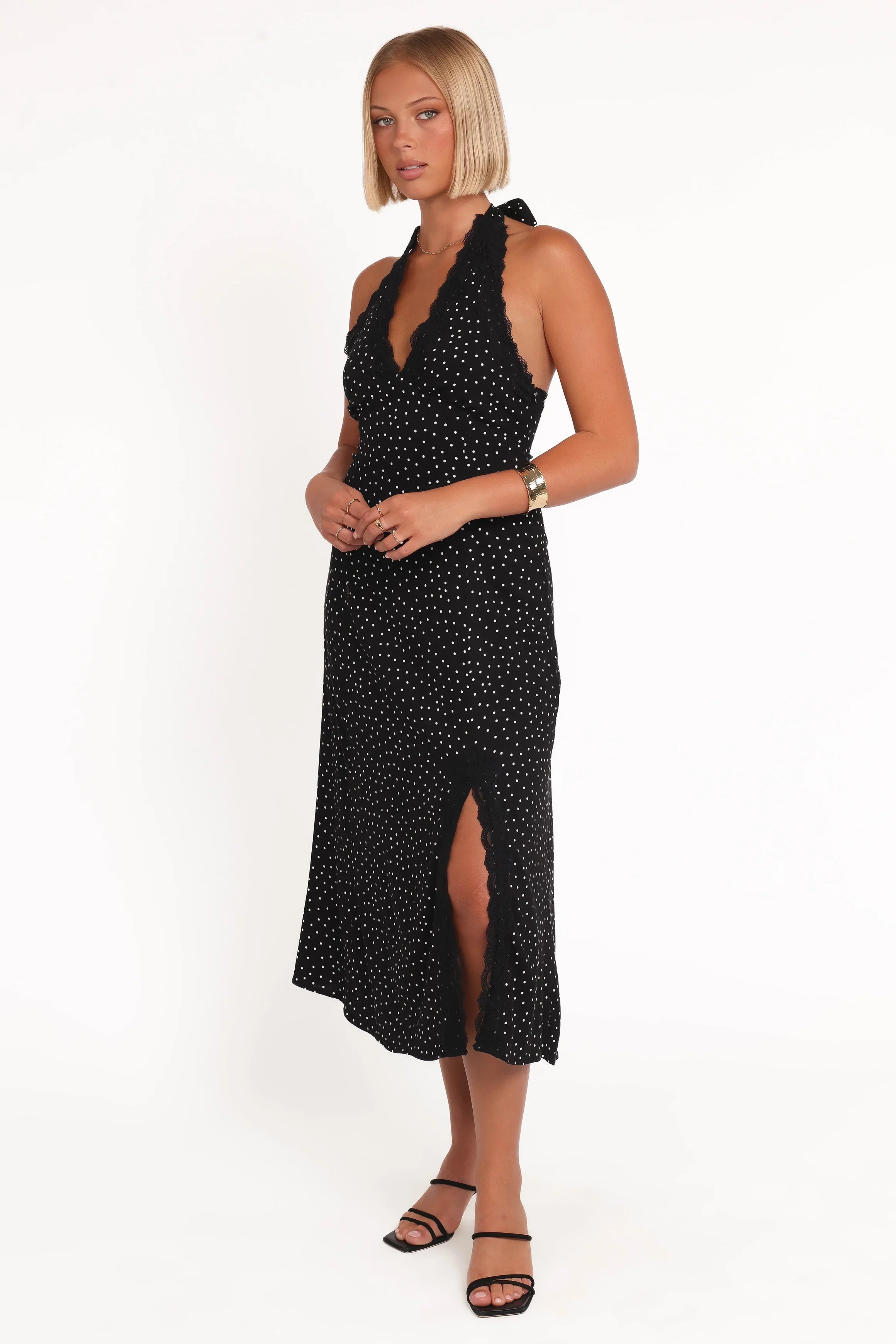 Stasia Maxi Halter Dress Black White