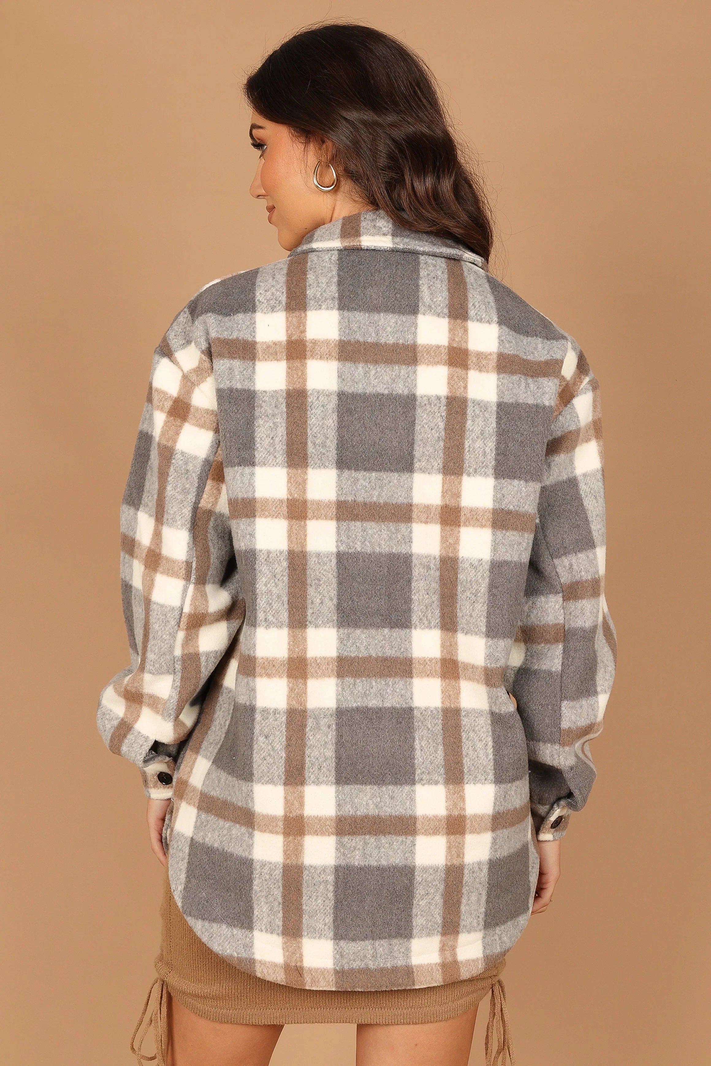 Alex Double Breasted Pocket Shacket Grey Check