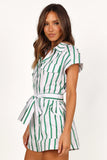 Addie Tie Waist Romper White Green