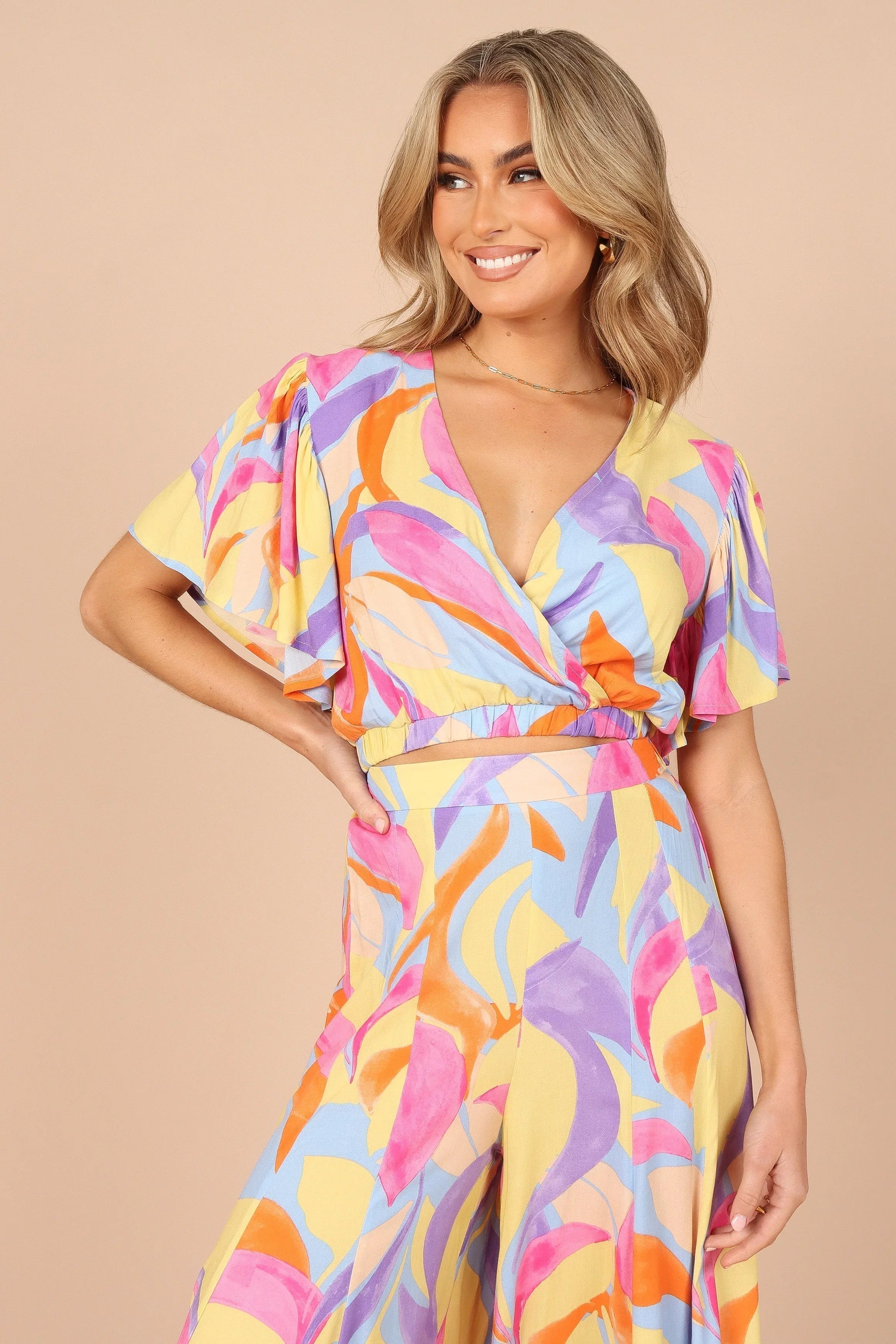 Luis V Neck Cropped Top Blue Multi