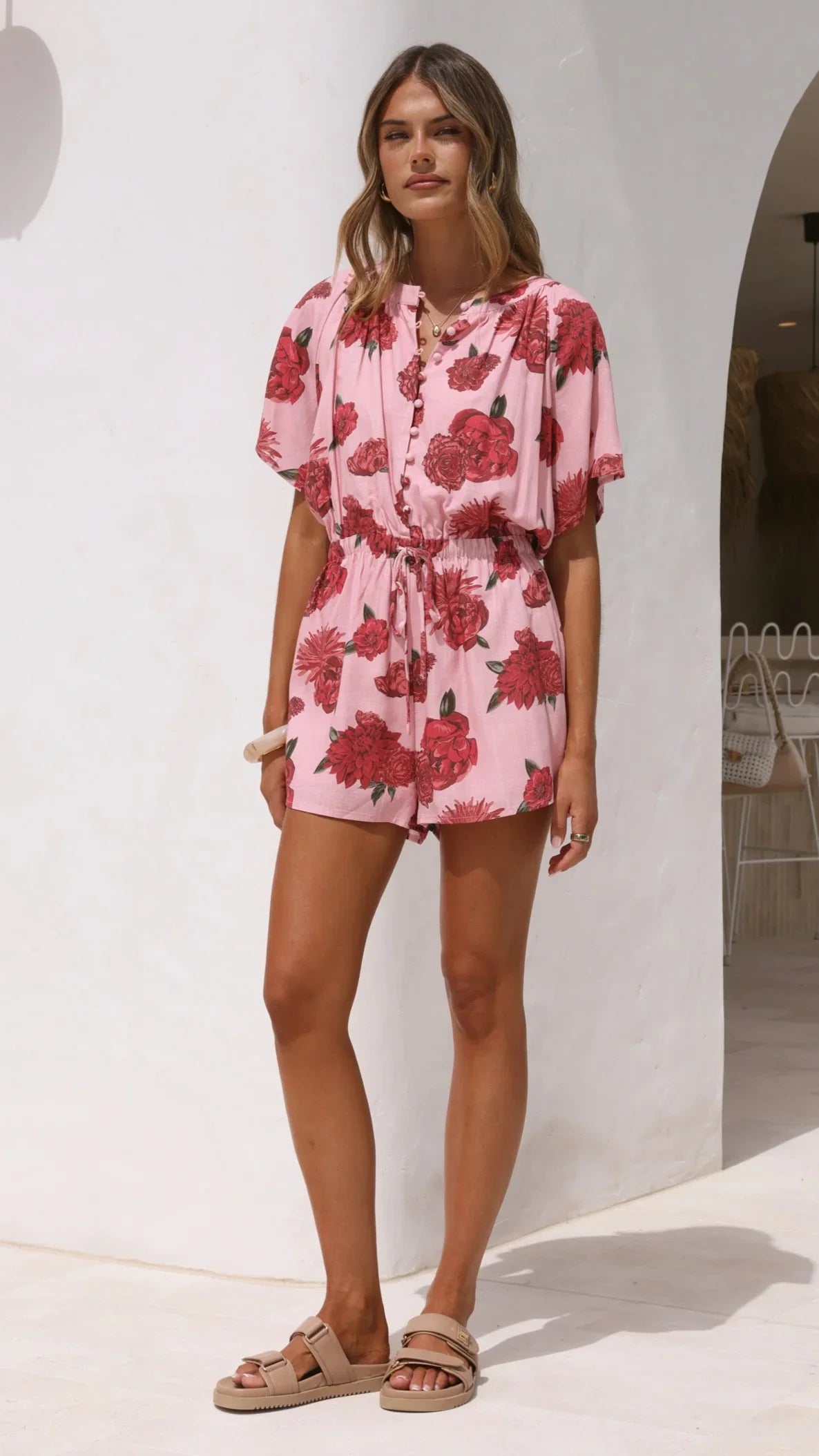 Santorini Playsuit Dahlia Rouge