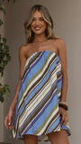 Karina Strapless Mini Dress Blue Khaki Stripe