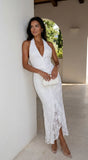 Amalfia Embroidered Halter Maxi Dress White
