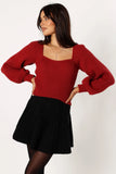 Gia Sweetheart Neck Bell Sleeve Knit Sweater Wine