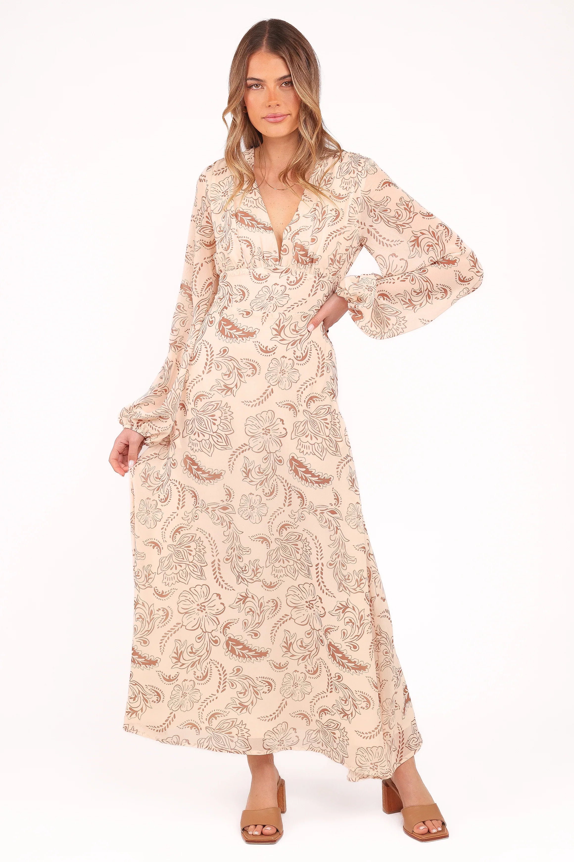 Riba Midi Dress Brown Paisley