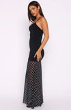 VIP Access Maxi Dress Black White Polka Dot