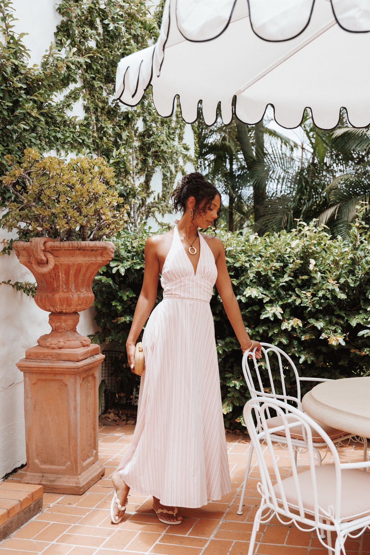 Marie Halterneck Maxi Dress Pink Stripe