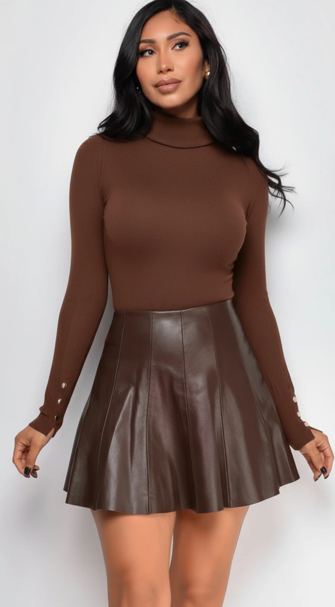 Gigi High Neck Long Sleeve Top Brown