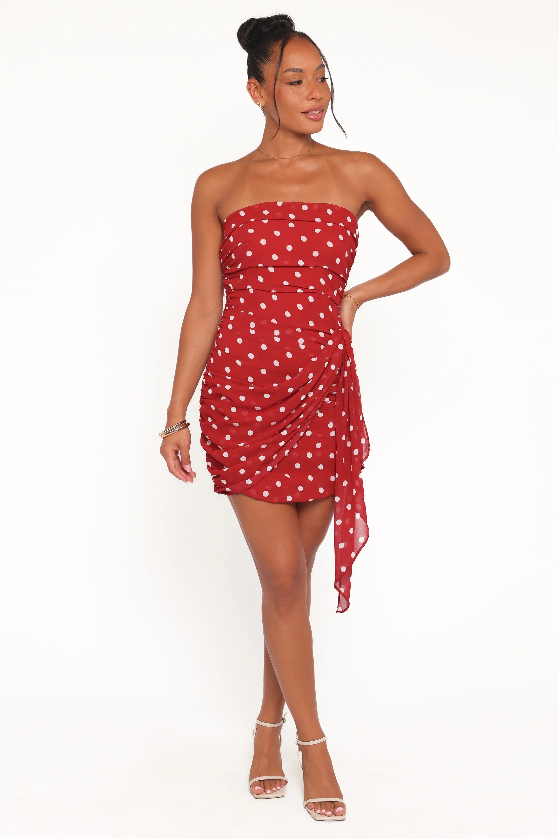 Kristen Strapless Mini Dress Red Polka Dot