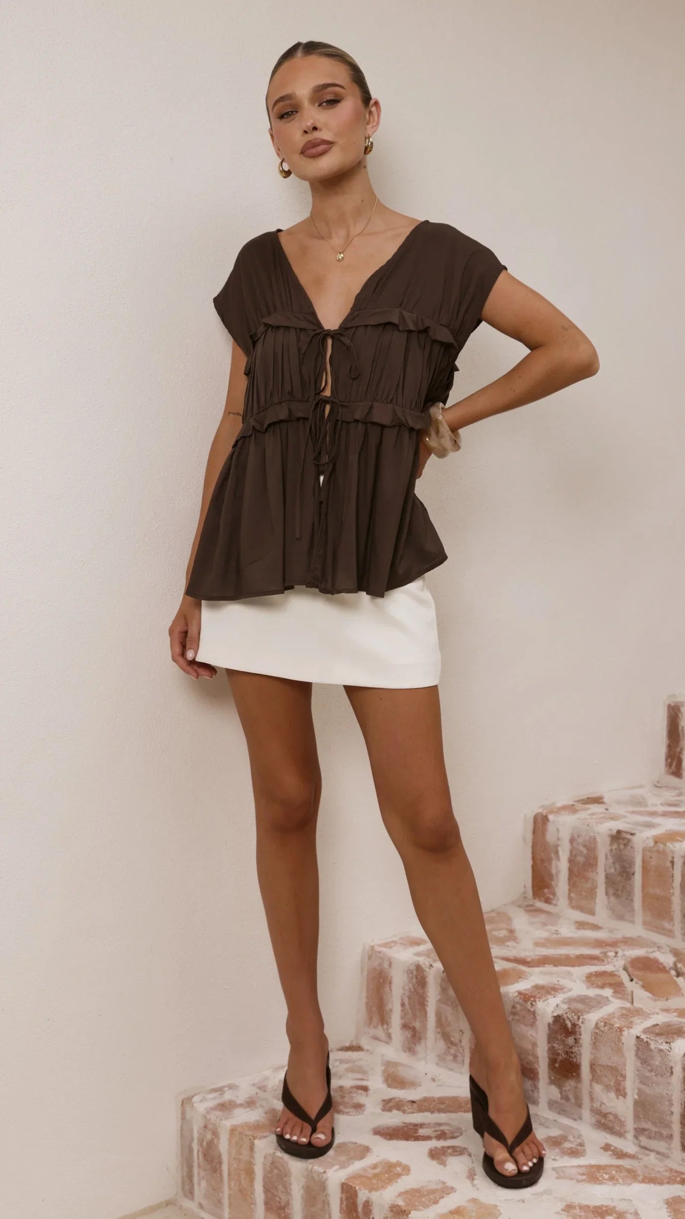 Makayla Tie Top Chocolate