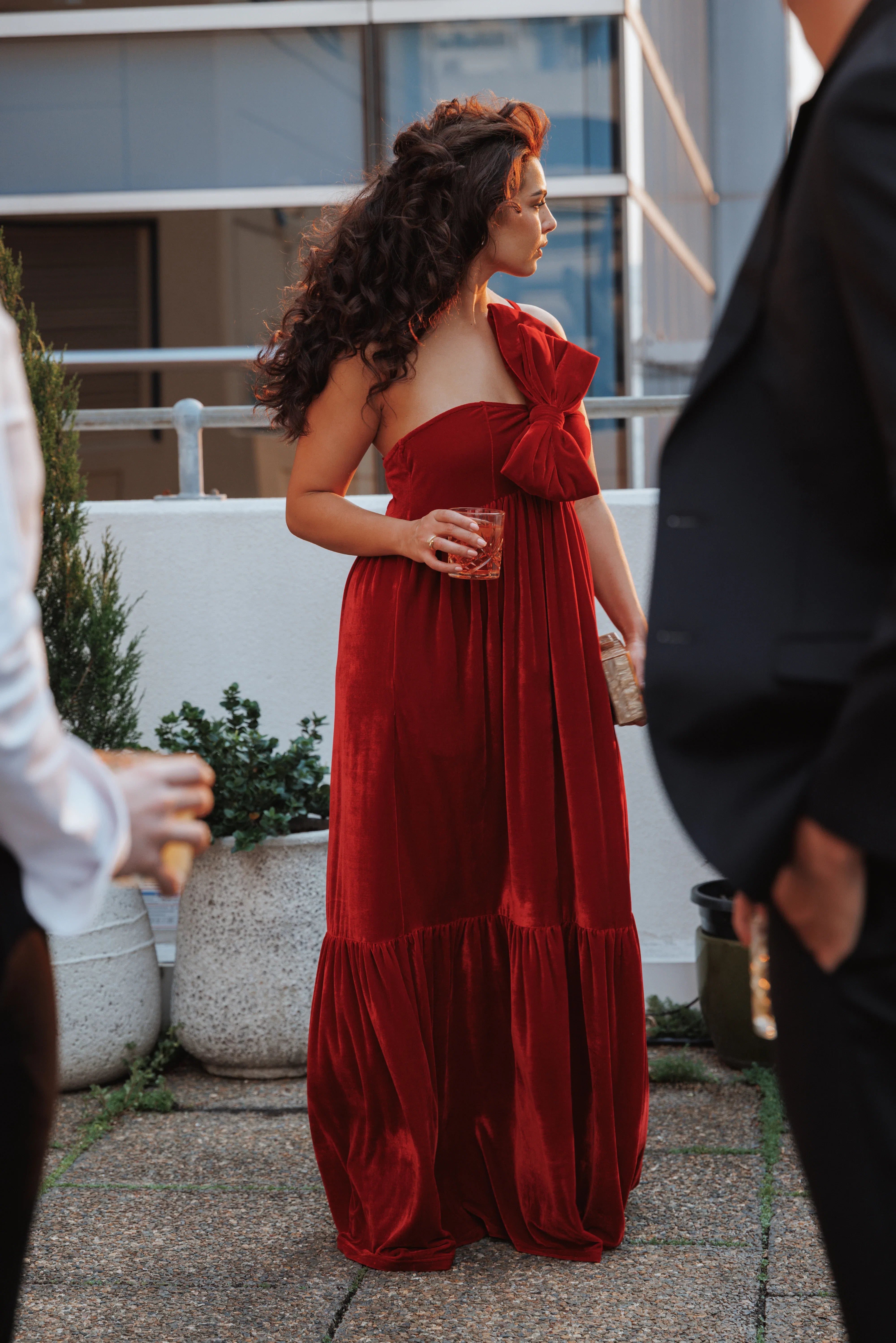 Betina Bow Front Maxi Dress Red Velvet