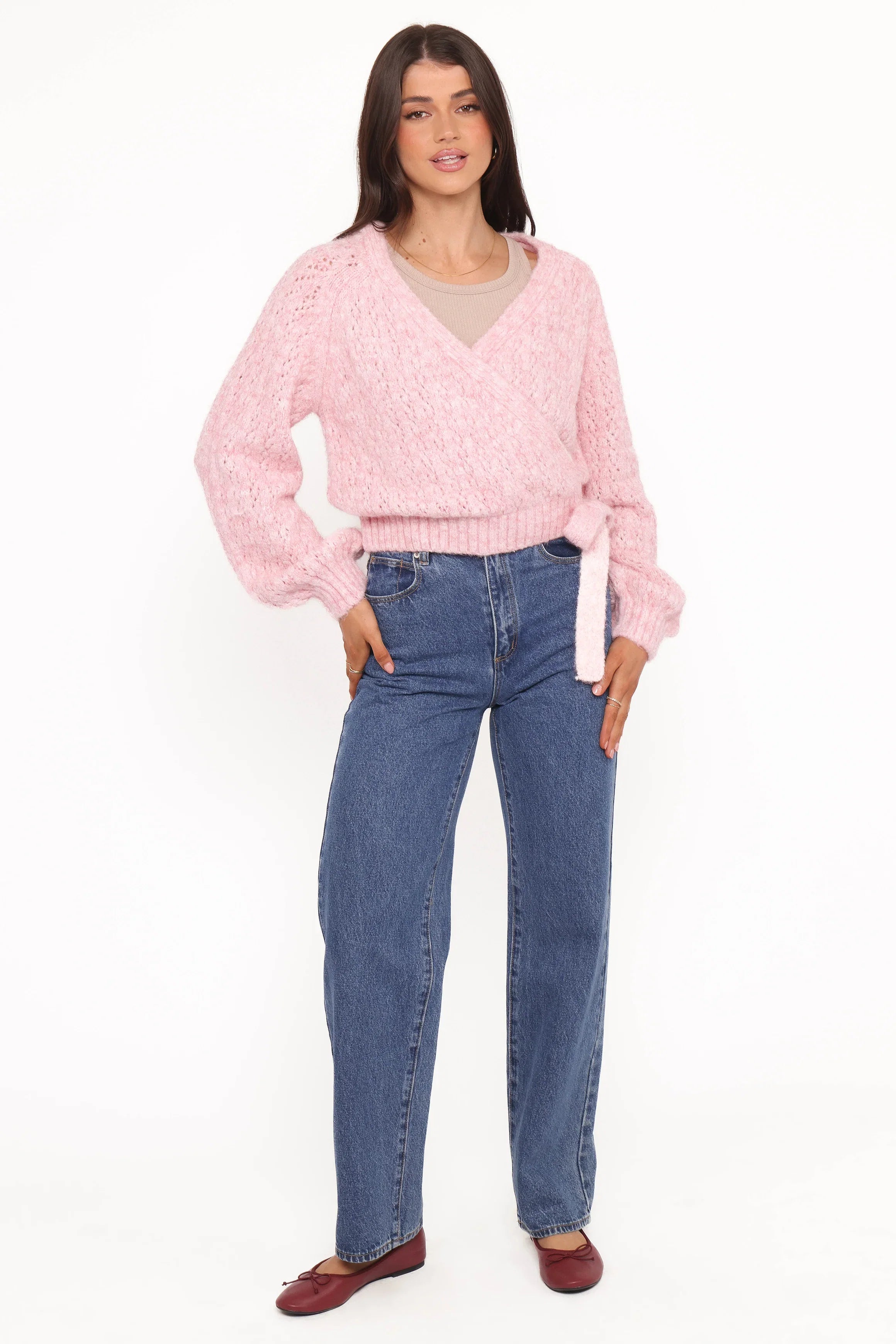 Etta Ballet Wrap Knit Sweater Pink