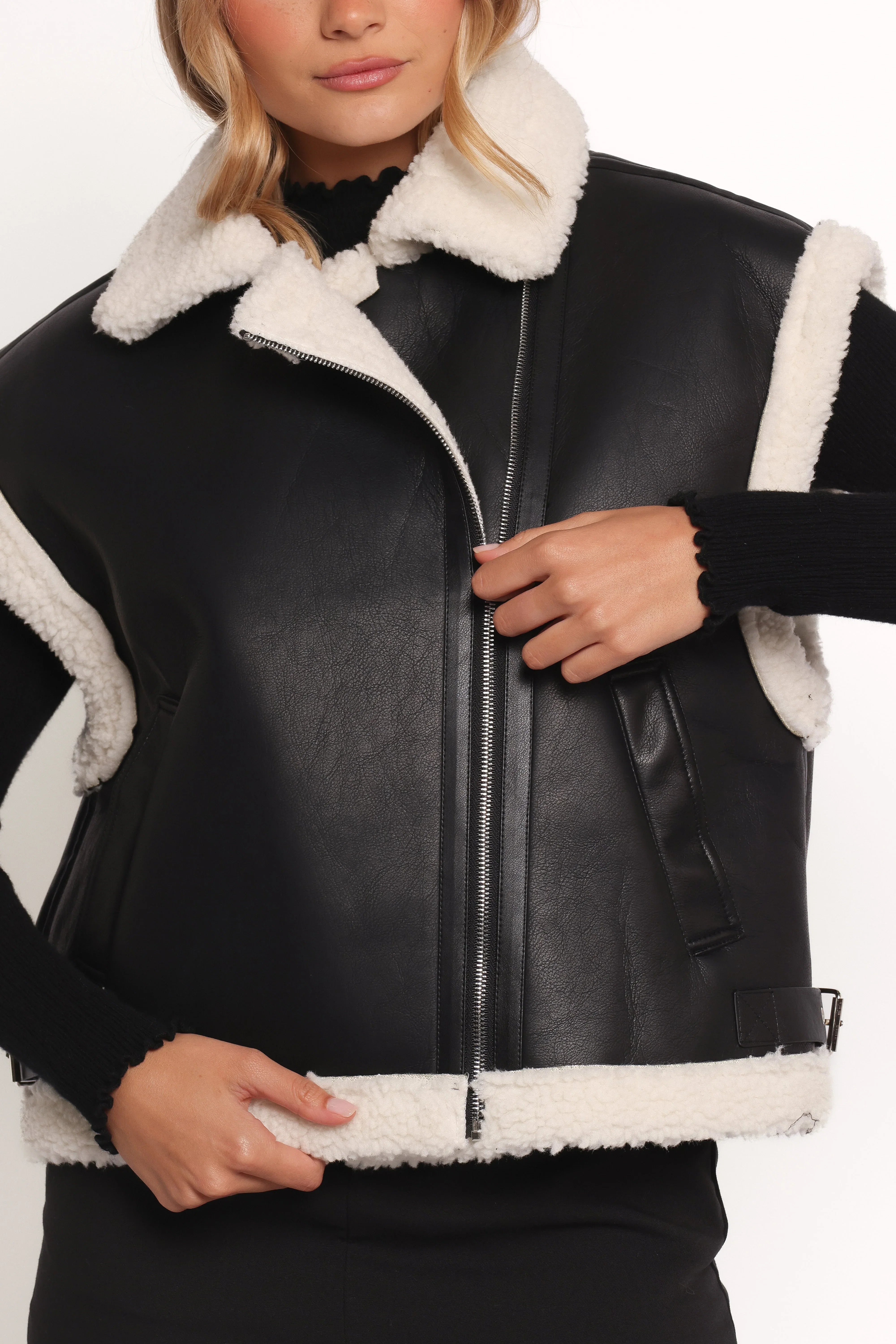 Kayden Faux Shearling Lined Vest Black
