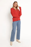 Frida Quarter Zip Knit Sweater Red