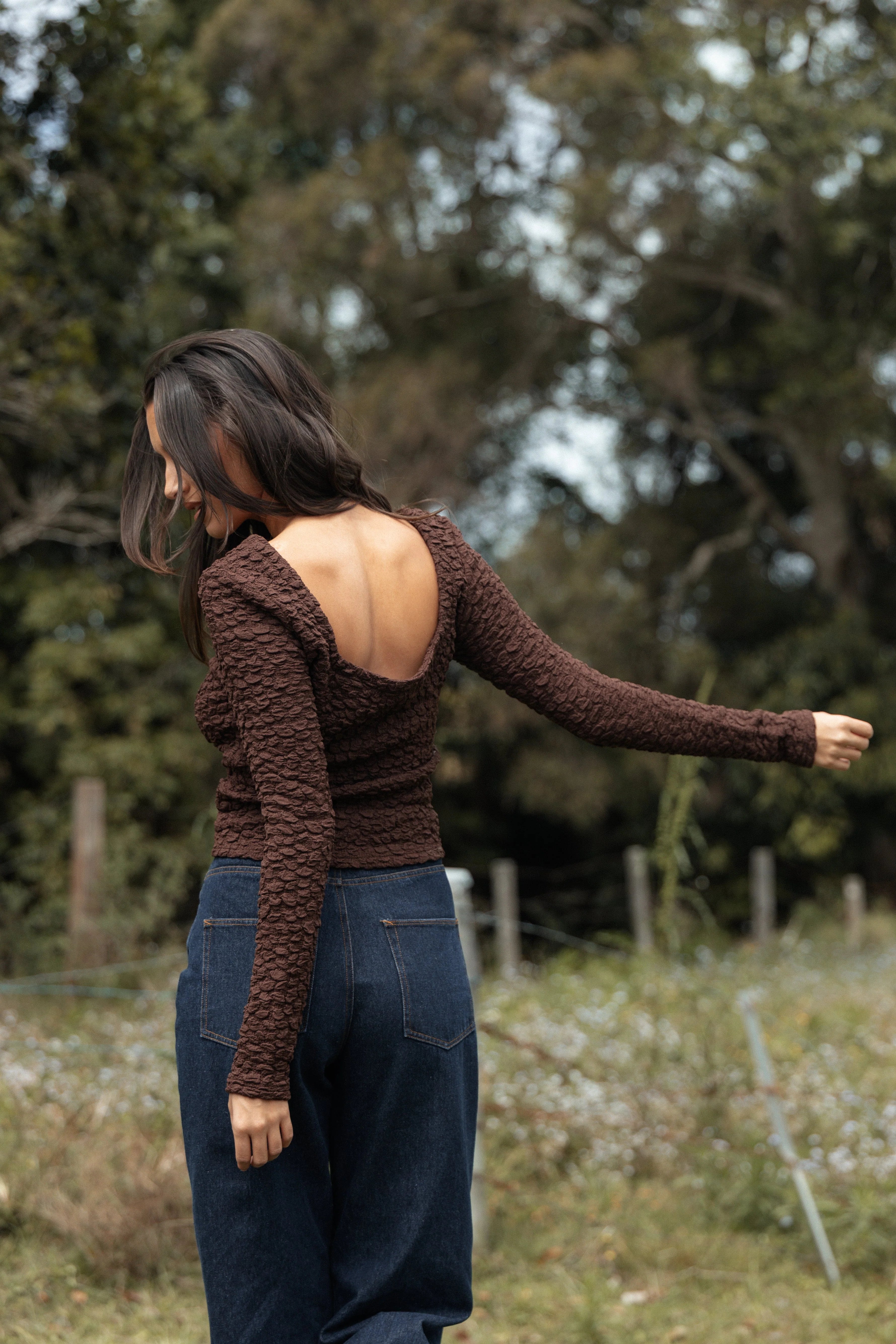 Warren Long Sleeve Top Brown
