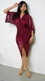 Maryla Front Twist Sequin Midi Dress Burgundy