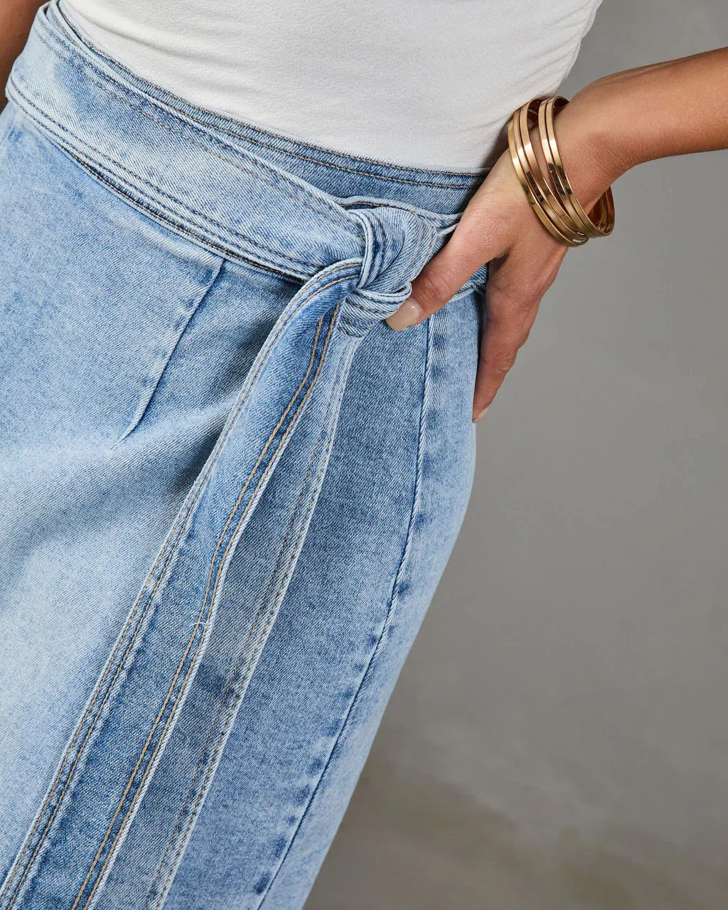 Class Act Denim Wrap Midi Skirt