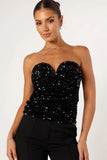 Clover Sweetheart Sequin Top Black