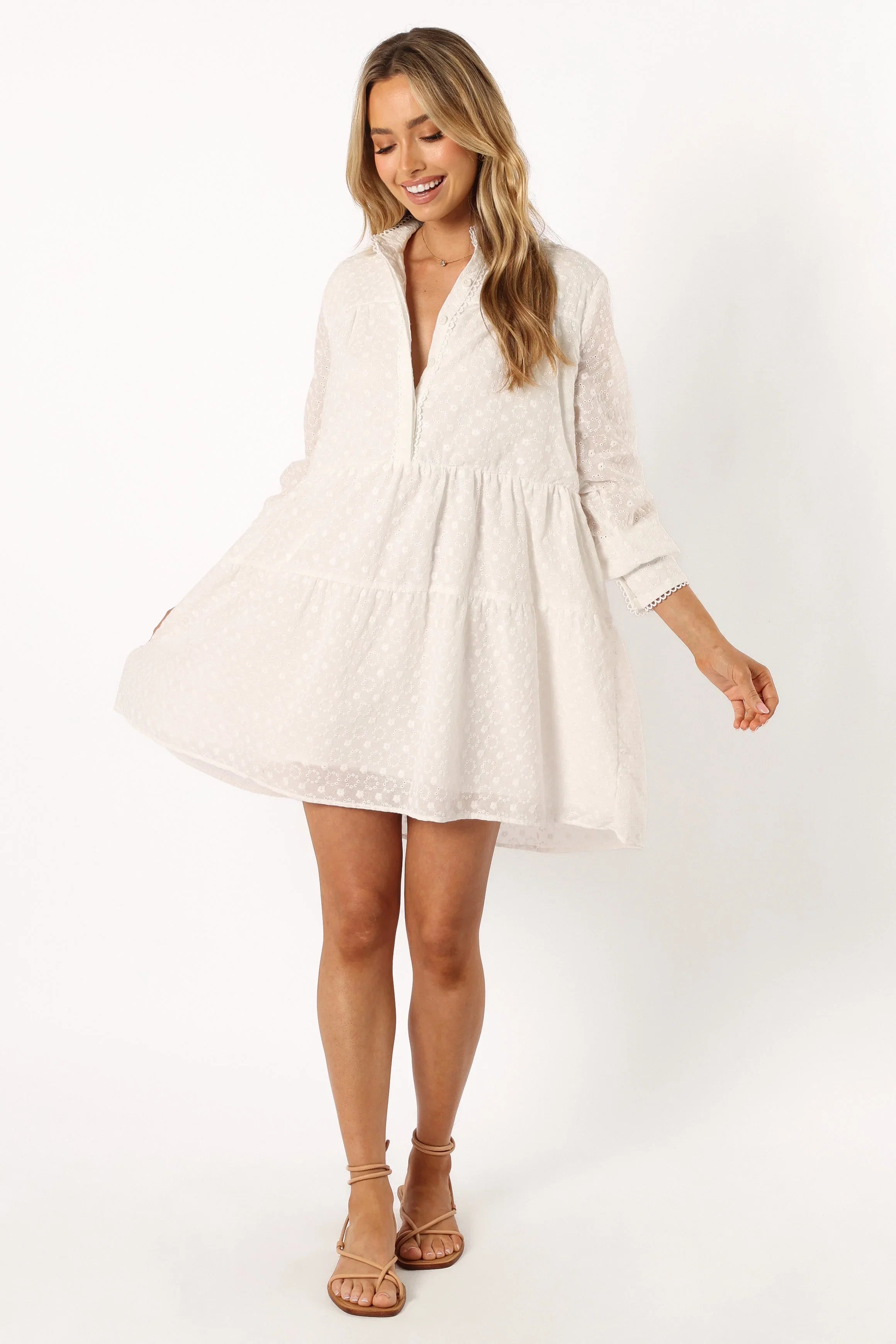 Delia Long Sleeve Mini Dress White
