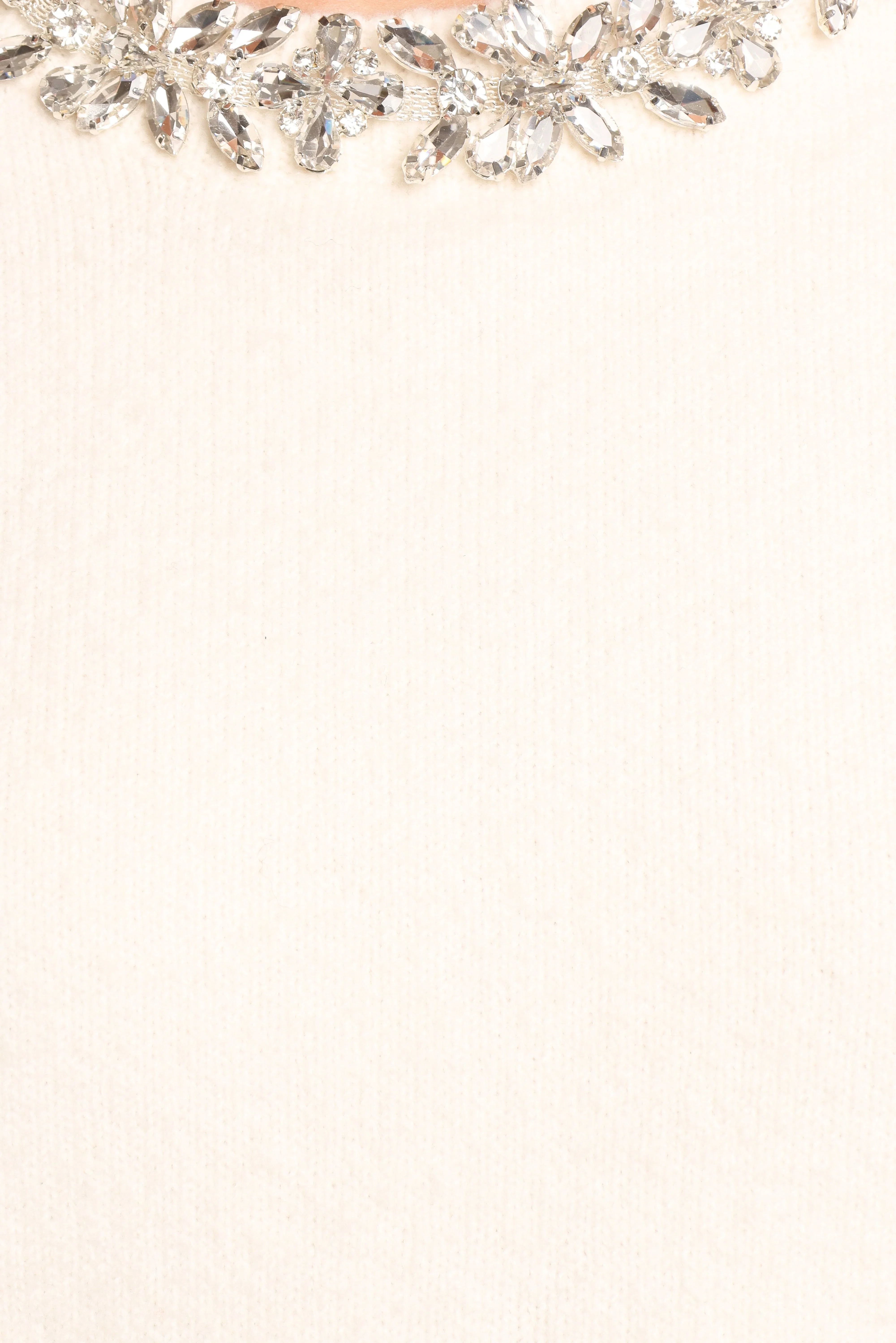 Orlana Embellished Neck Short Sleeve Sweater Cream