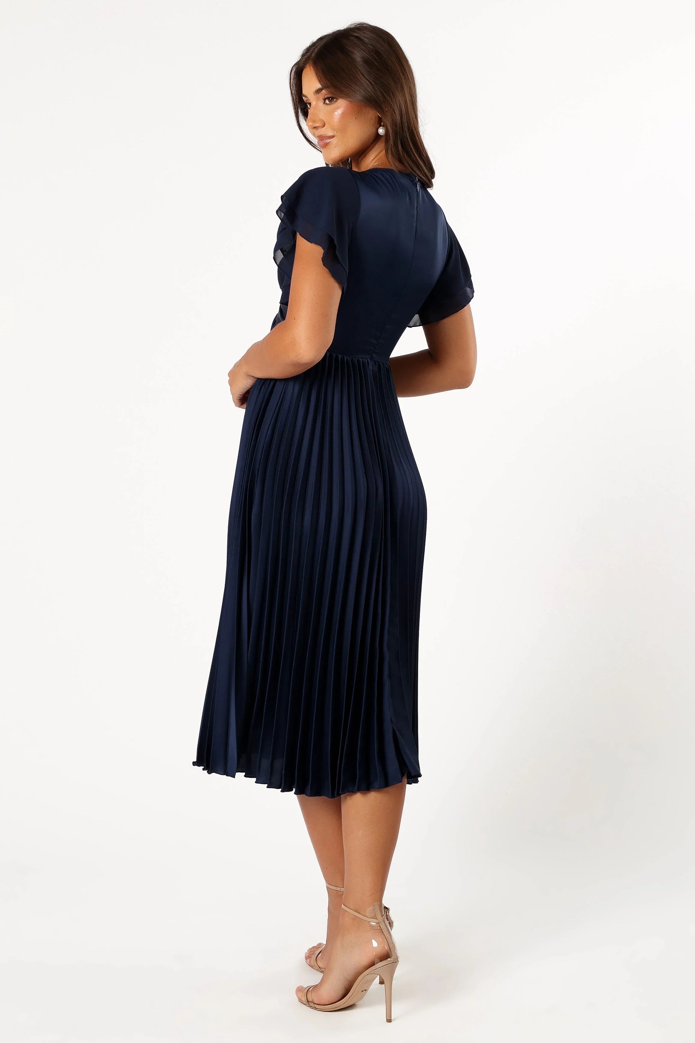 Nova Flutter Sleeve Midi Dress Navy