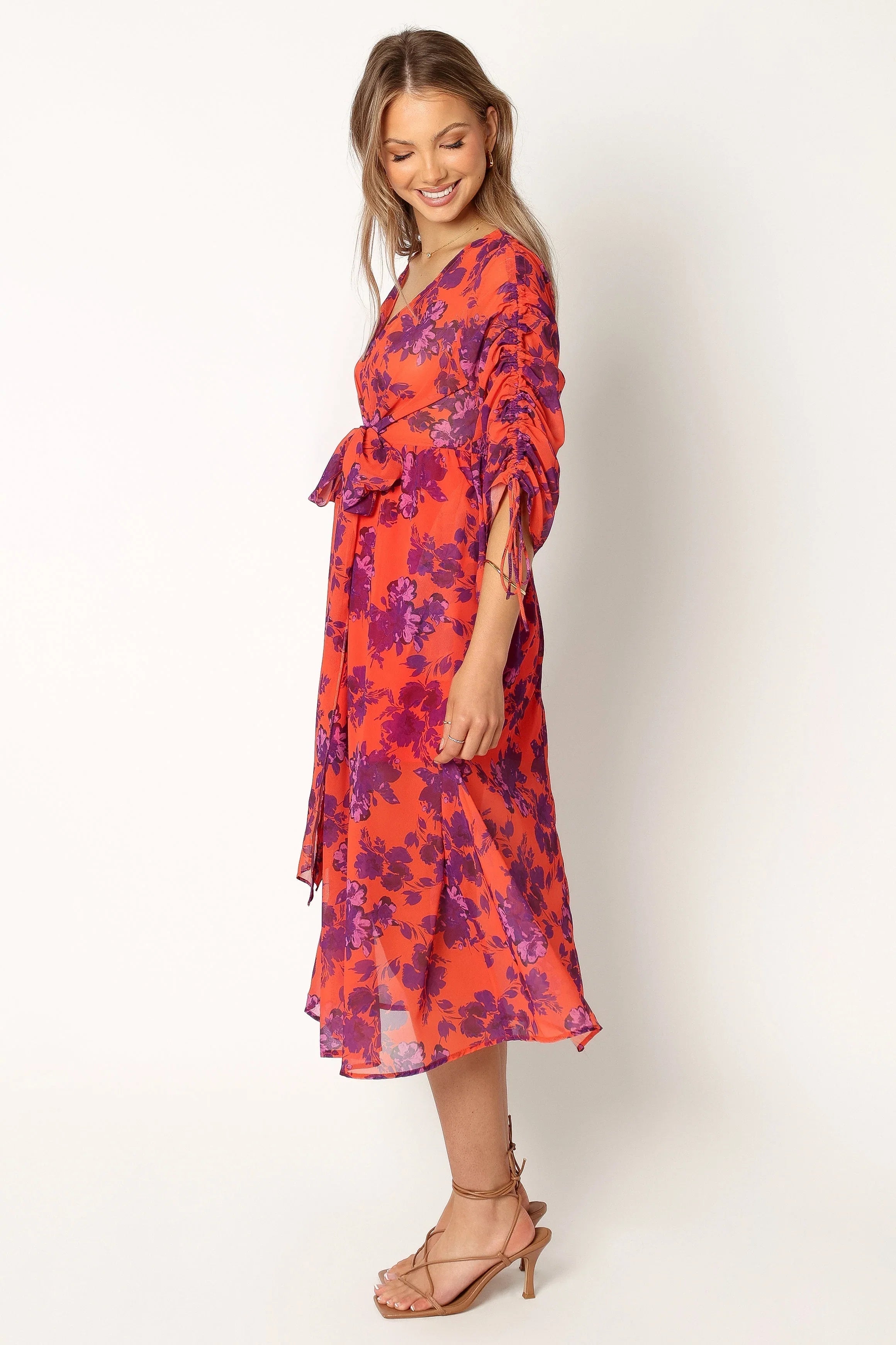 Hallie Midi Floral Dress Red Wine