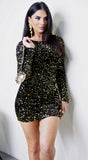 Éloria Velvet Sequin Long Sleeve Mini Dress Black