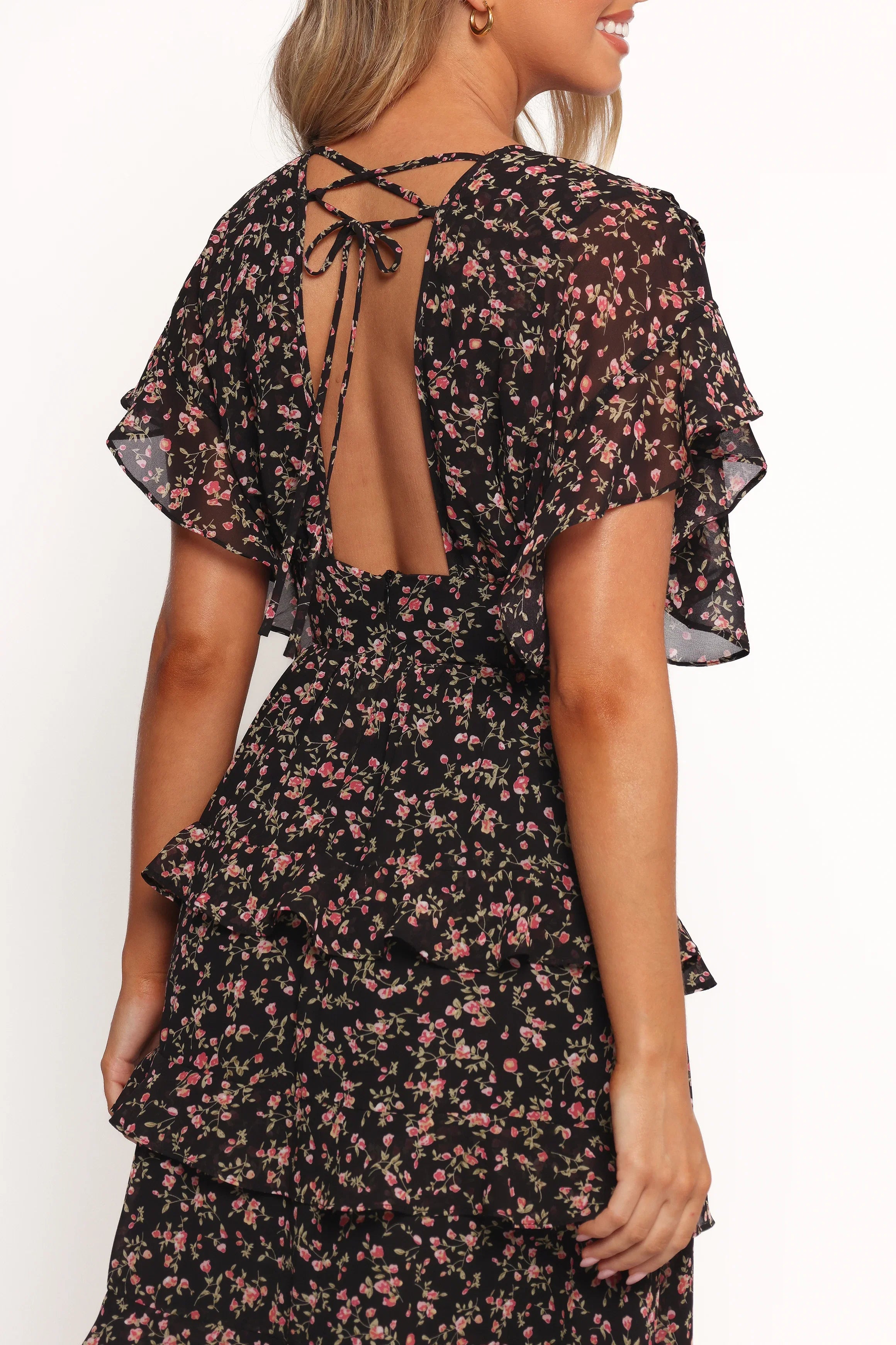 Wendi Ruffle Dress Black Floral