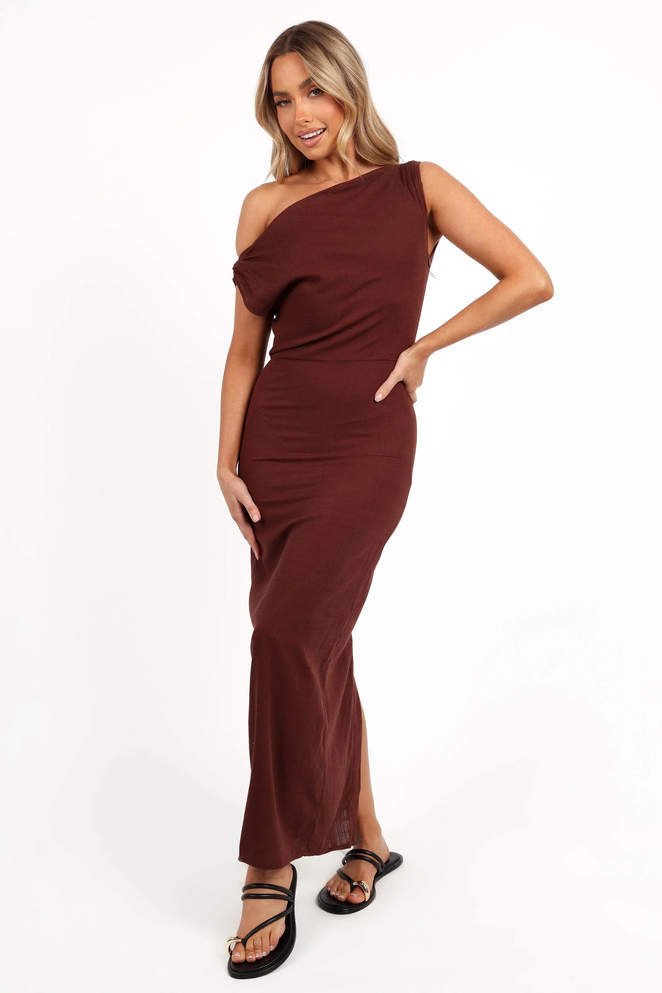 Kassie Off Shoulder Dress Chocolate Brown