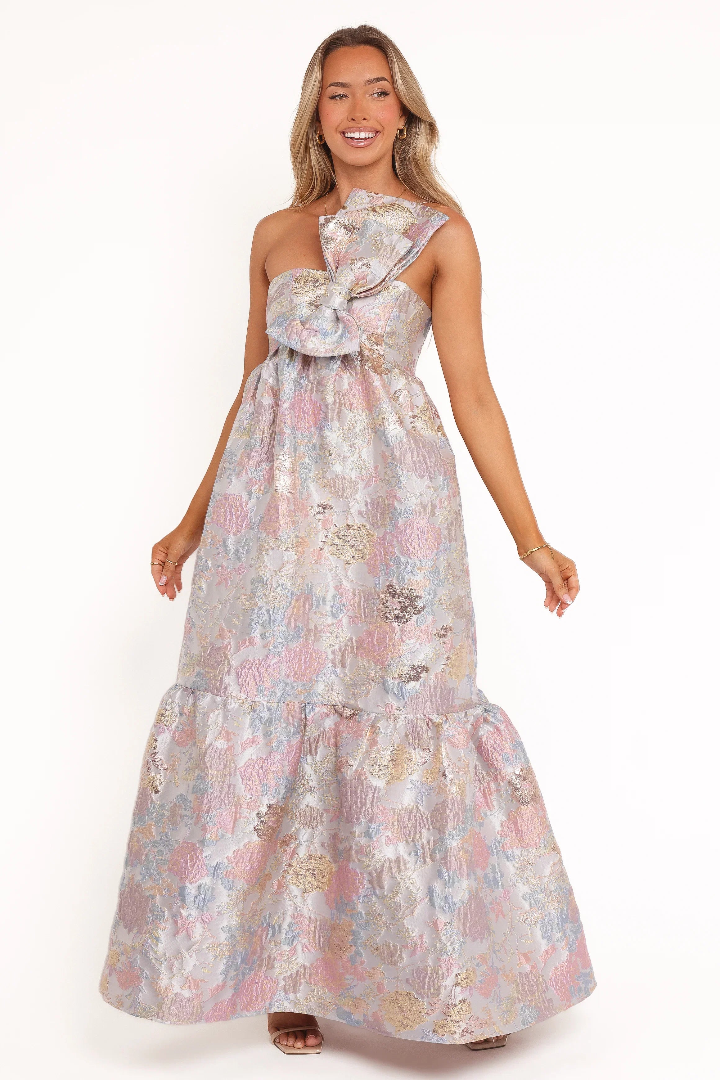 Betina Bow Front Maxi Dress Pale Blue Floral