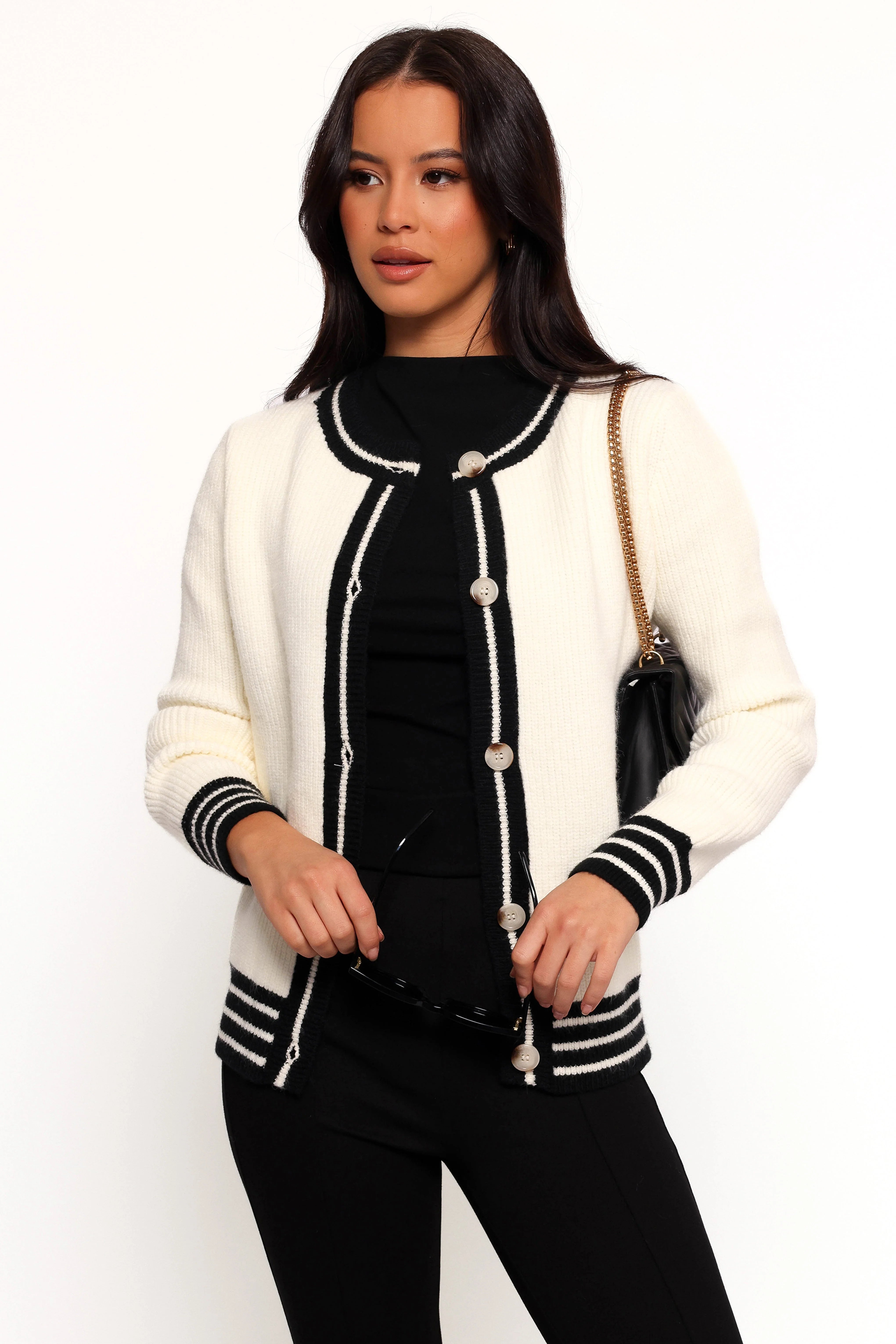 Yorkshire Contrast Hem Cardigan Cream