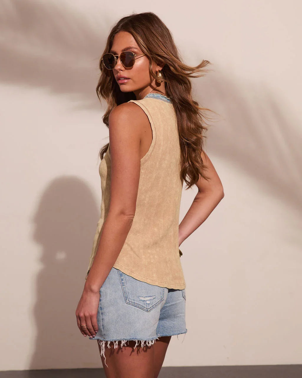 Solar Riot Contrast Denim Trim Top