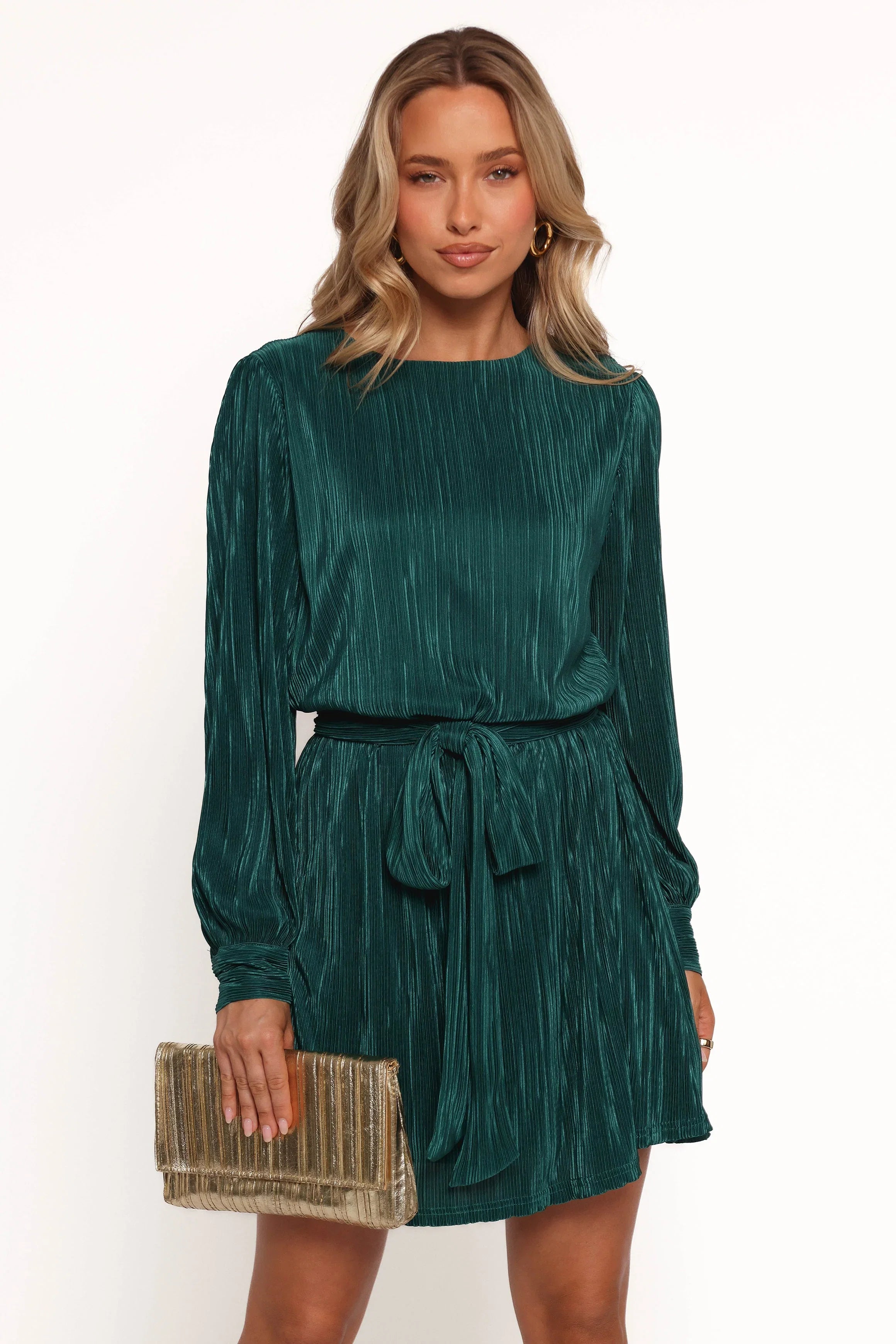Joy Plisse Mini Dress Dark Jade