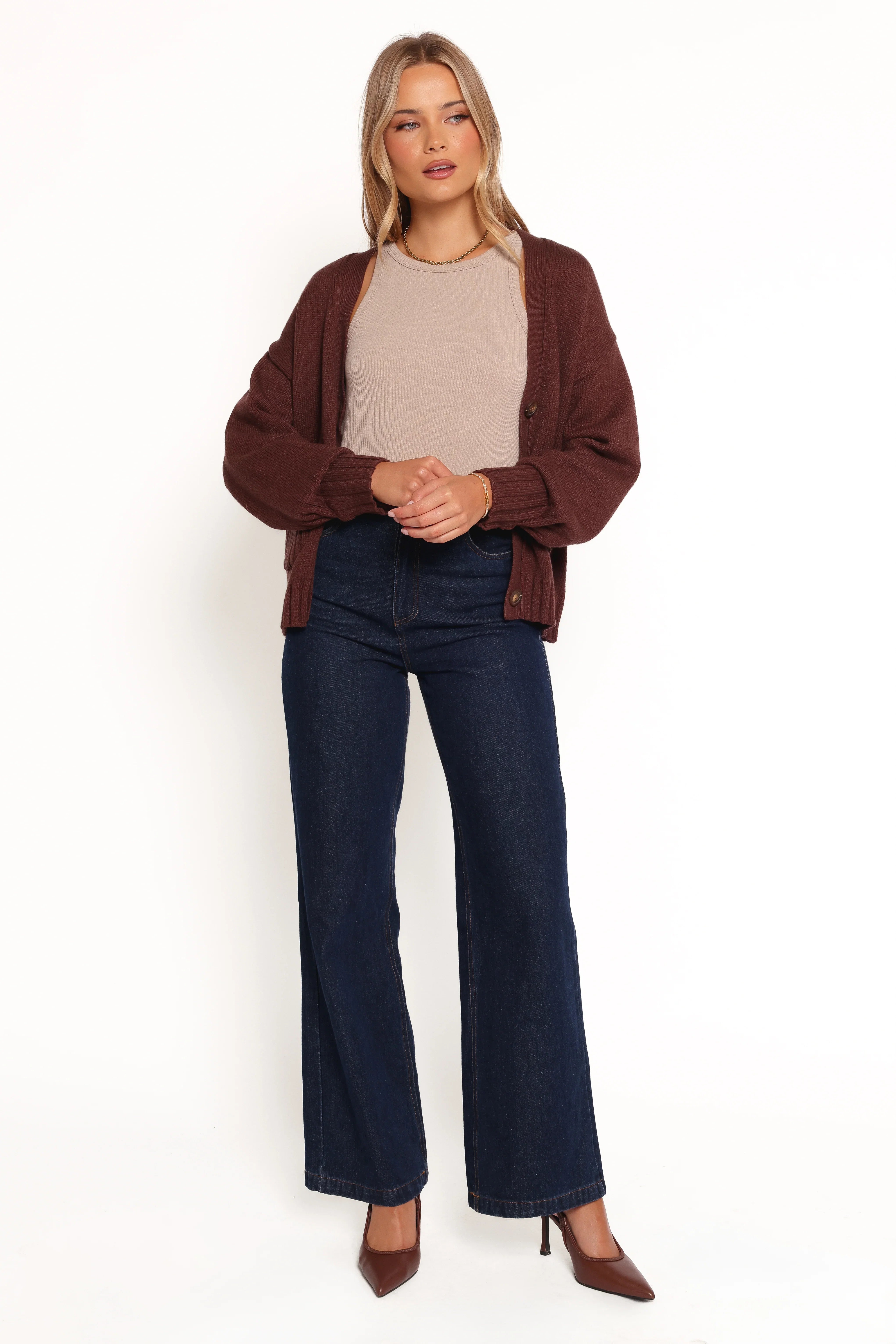 Eden Button Front Cardigan Brown