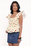 Remira Smocked Ruffle Top Yellow Cherry